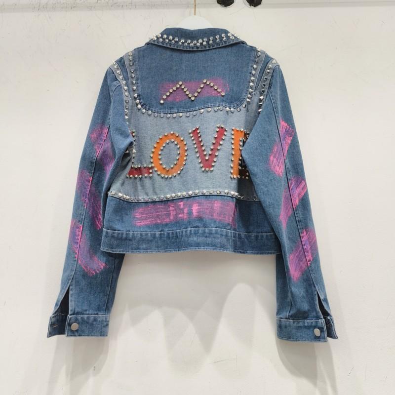 Thai Street Hand-painted Beaded Loose Fitting Short Denim Jacket Women