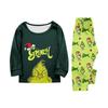 Pijama Familiar Navideño Estampado GRINCH Europeo y Americano - Conjunto de Hogar Festivo de Manga Larga