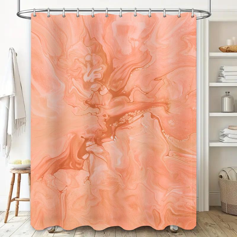 Luxury Marble Print Shower Curtain Soft Fabric, Quick Dry Waterproof Bathroom Decor For Home Hotel Use Peach Color (180X245Cm)