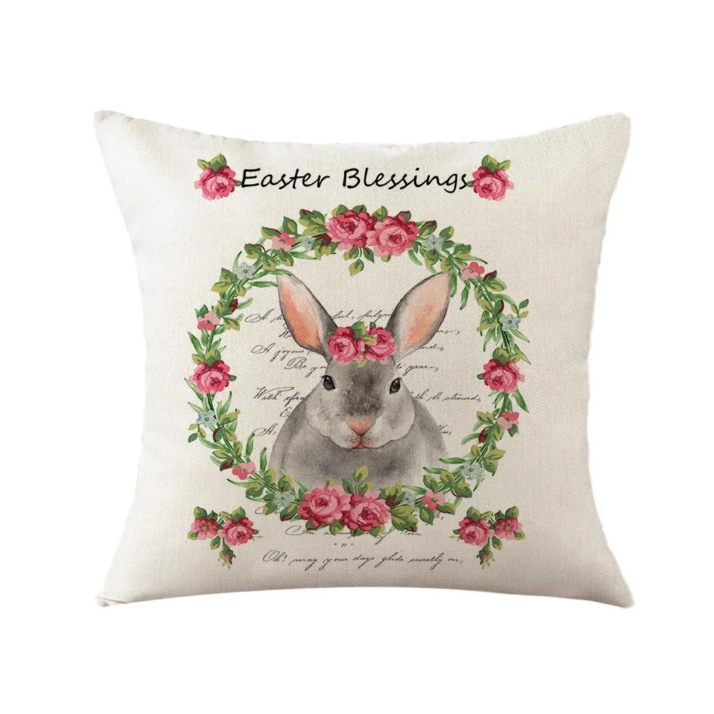 Easter Decor Pillowcases 45x45cm Linen Pillow Cover Easter Decorations Favors Pillows Cushion Cover Easter Bunny Eggs Pillowcase