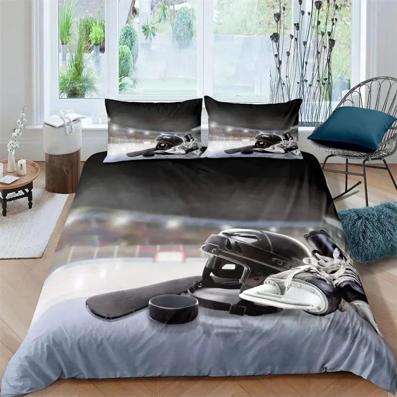 Ice Hockey Sport Soft Duvet Cover Burning Hockey Bal for Ten Athlete Black Polyester Comfortable Quilt Cover for Friend Gift Bedrom Decoration