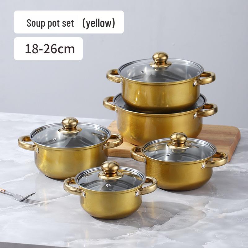 

Набор посуды из нержавеющей стали золотого цвета, 10 предметов: Многофункциональный набор кастрюль и сотейников в подарок