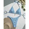 Bikini a Triangolo Rosa Testurizzato con Perizoma con Dettaglio Charm Costume da Bagno Due Pezzi