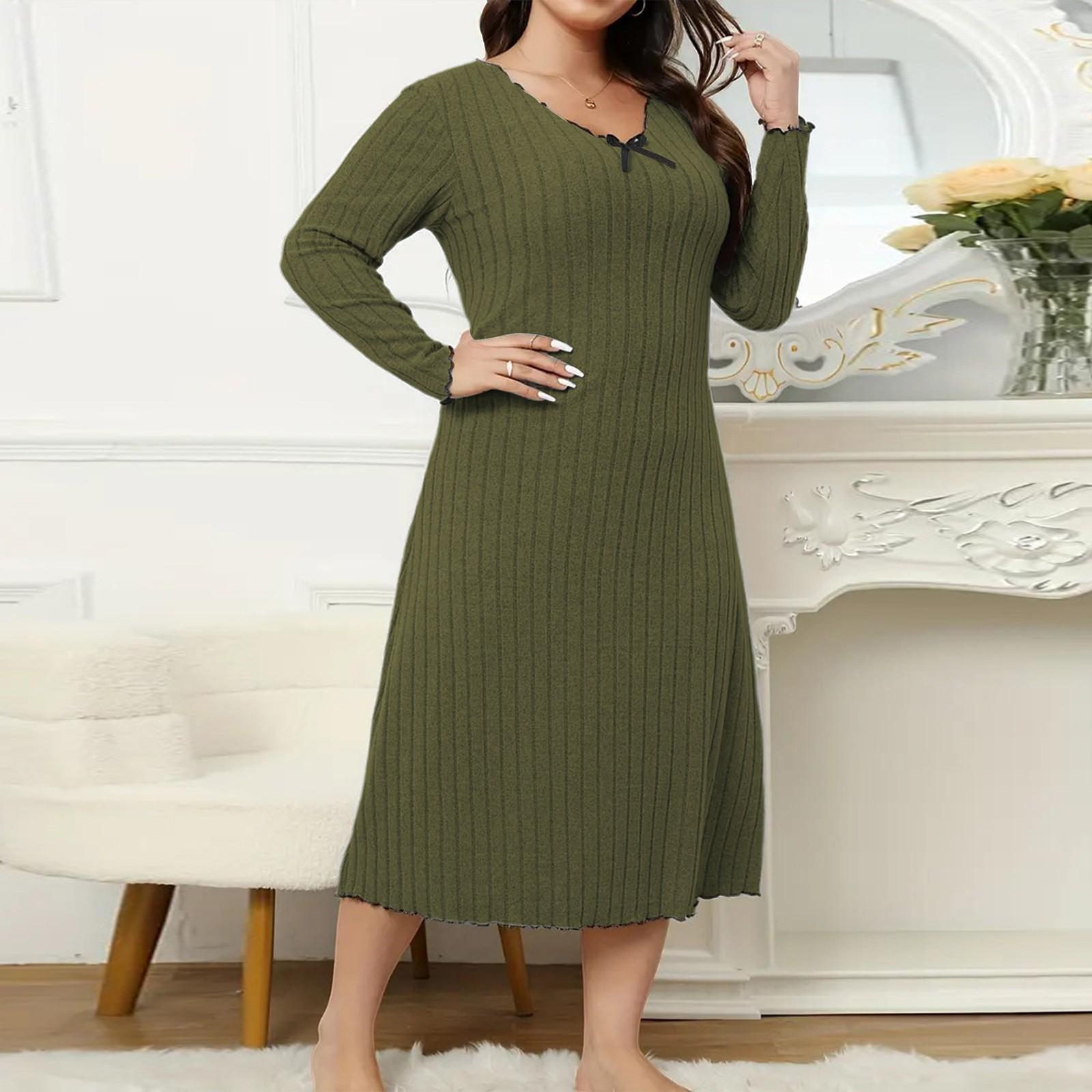 

Женское модное платье больших размеров с V-образным вырезом и длинными рукавами, повседневное свободное платье XXL армия зеленый