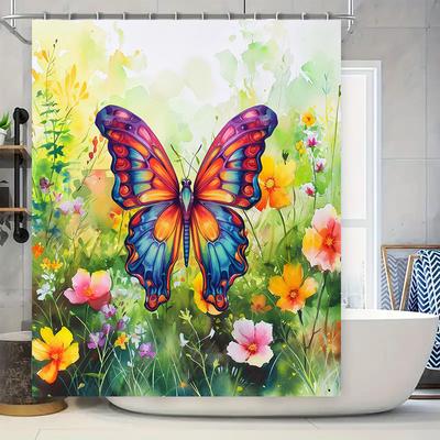 Vibrant Butterfly Garden: Colorful Floral Shower Curtain for a Lively and Nature-Inspired Bathroom Décor