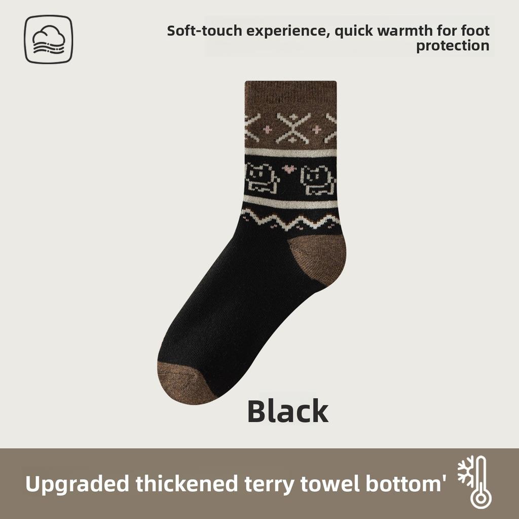 Female Autumn and Winter Add Velvet Thick Lovely Heat Storage Cold Insulation Warm Sleep Home Floor Tube Socks