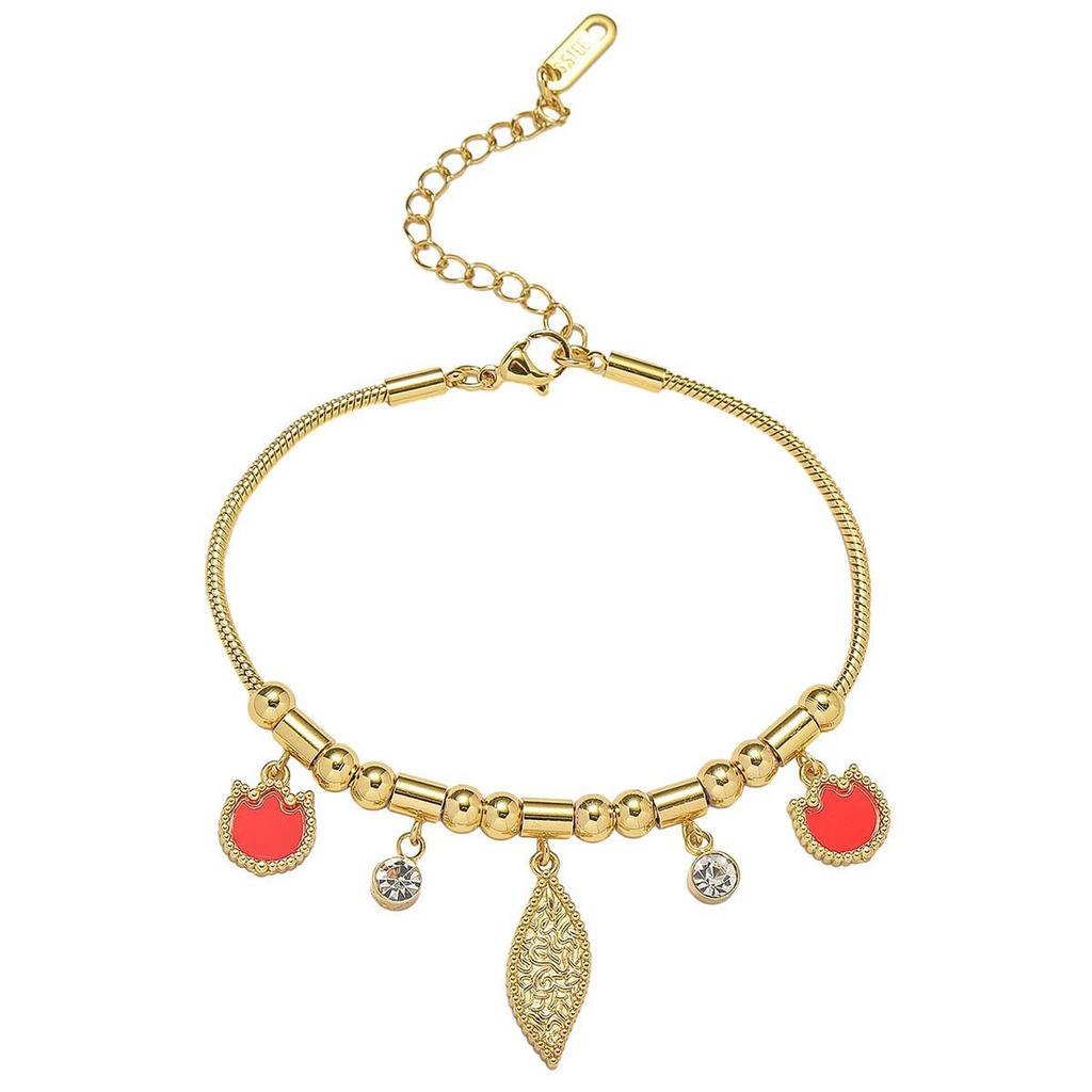 Cherry Epoxy Titanium Steel Bracelet for Women - Sweet Dopamine-Inspired Design