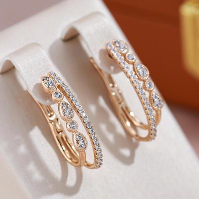 Luxury Double Full Zircon Drop Earrings for Women Wedding Fashion Golden Jewelry