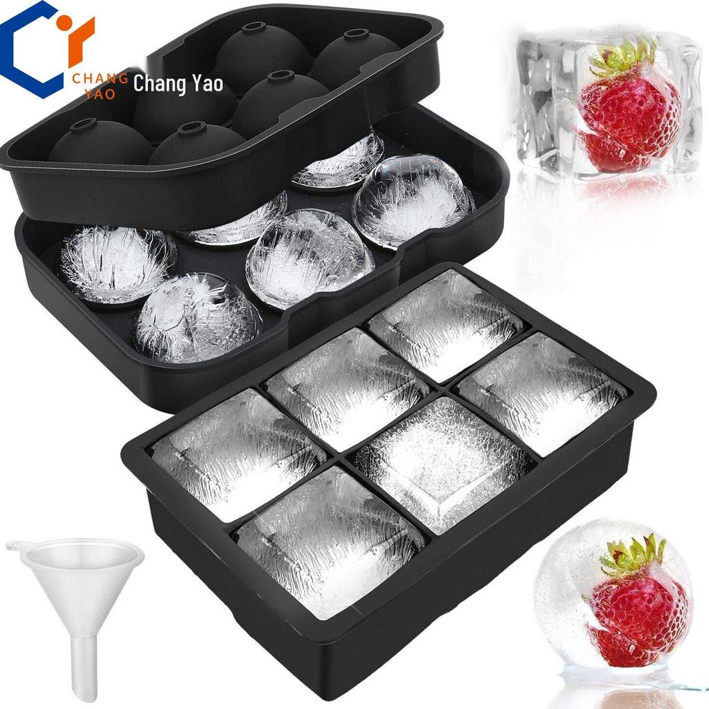 6-Cavity Large Silicone Ice Cube Tray - Easy Release & Quick Freeze Ice Ball Mold