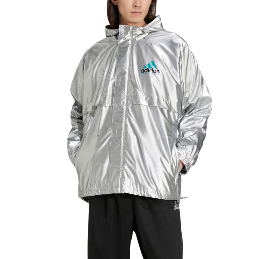 adidas Equipment Metallic Windbreaker Casual Fashion Versatile Simple Coat Men Outerwear Metallic-Silver JN4526