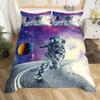 Cartoon Astronaut Duvet Cover Set Moon Clouds Starry Sky Quilt Cover Microfiber Galaxy Bedding Set Twin King For Boys Girls Gift