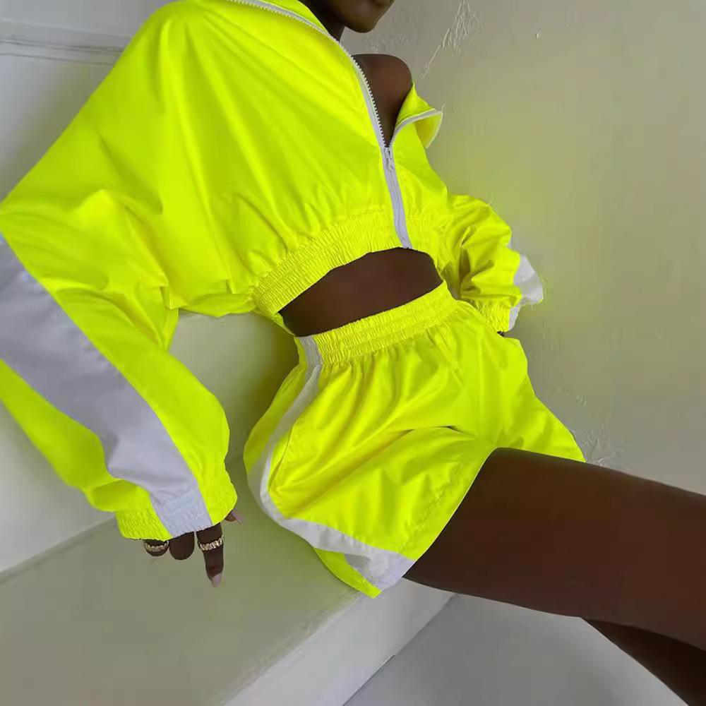 Fashion Women's Long Sleeve Zip Up Sports Cardigan Jacket with Shorts Set,  Quick Dry Breathable Workout Running Attire