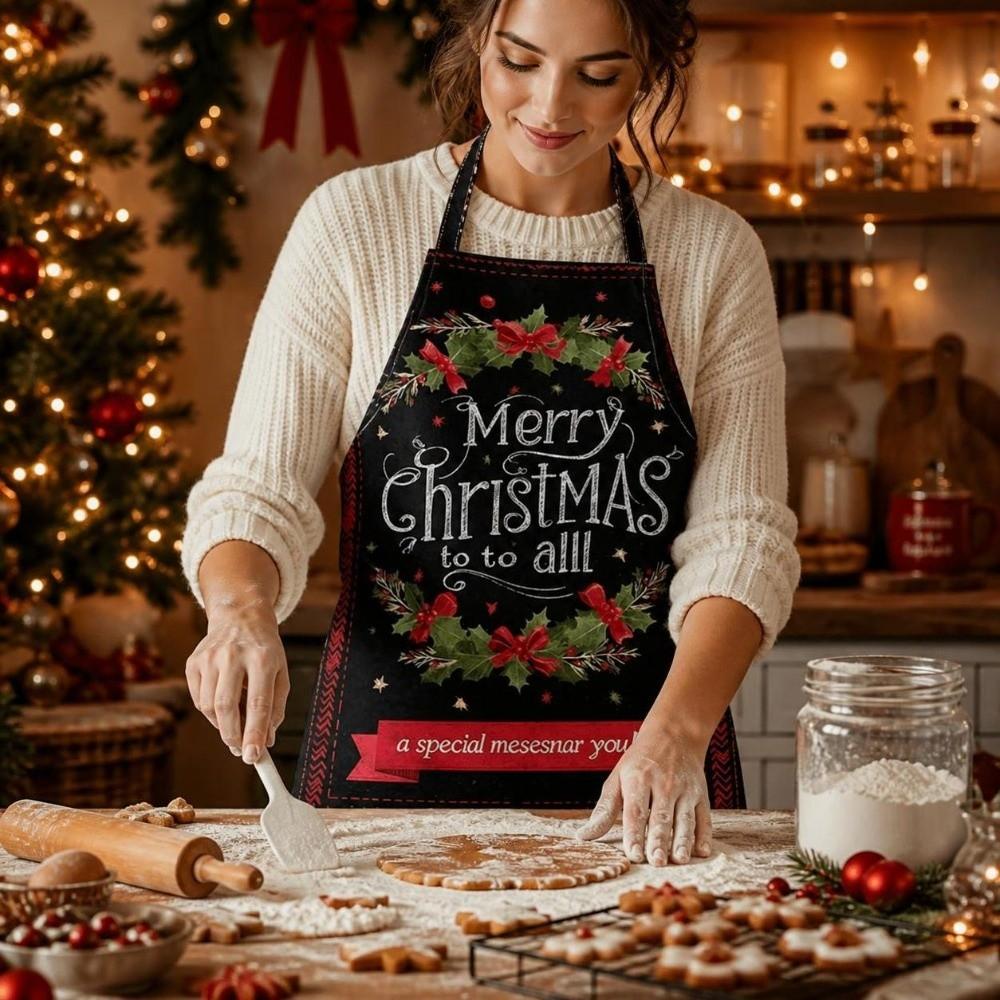 Cross Strap Xmas Kitchen Apron Stain-Resistant Chef Work Uniform Holiday Decor Coveralls Christmas