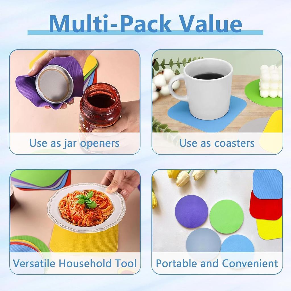 Non-Slip Rubber Jar Opener Pad 8pcs - Easy Grip Kitchen Tool for Opening Lids, Cans & Bottles - Ideal for Arthritis & Weak Hands