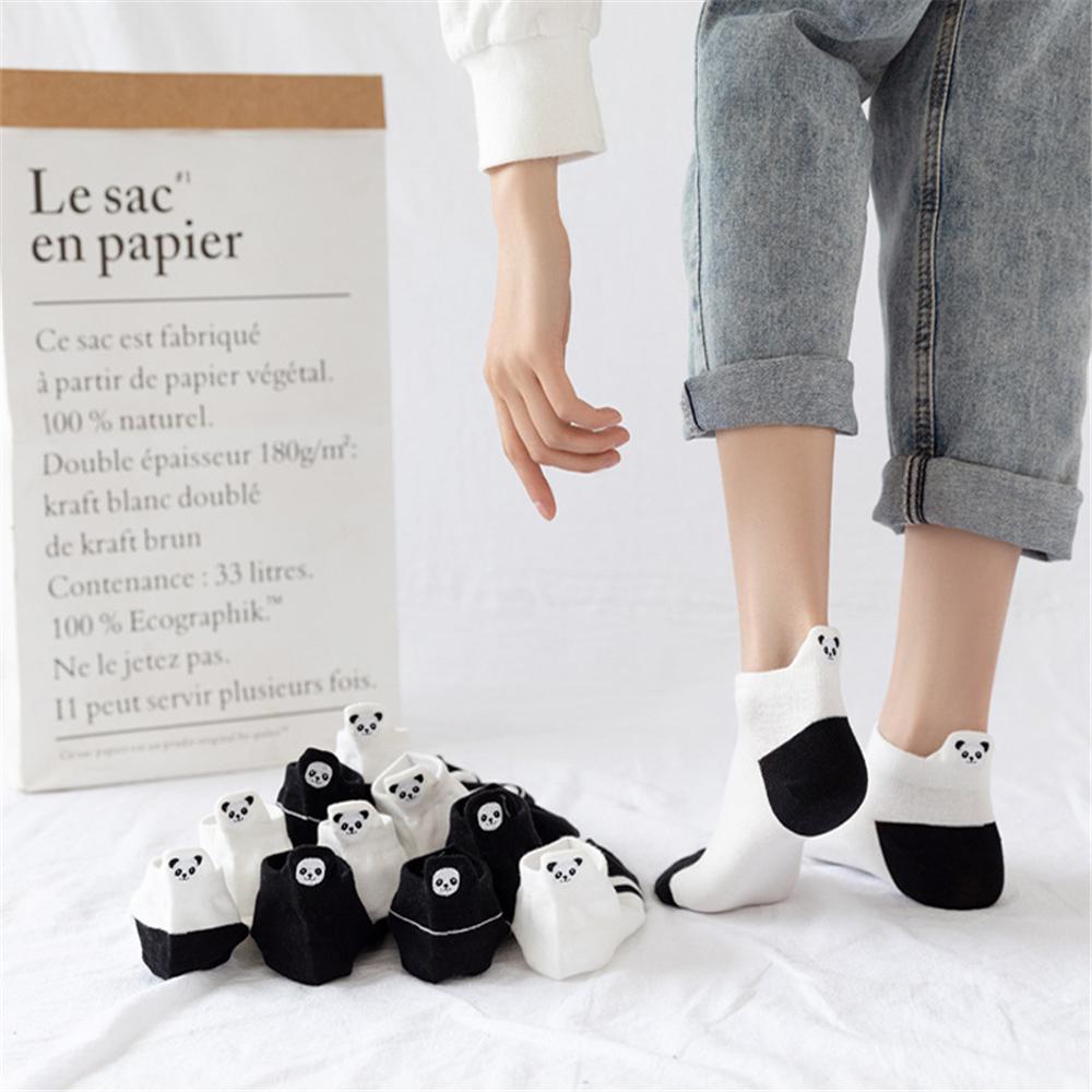 Lustige Niedliche Stickerei Panda Socken Damen Harajuku Divertidos Kawaii Weiß Schwarz Gestreift Kurze Knöchelsocken