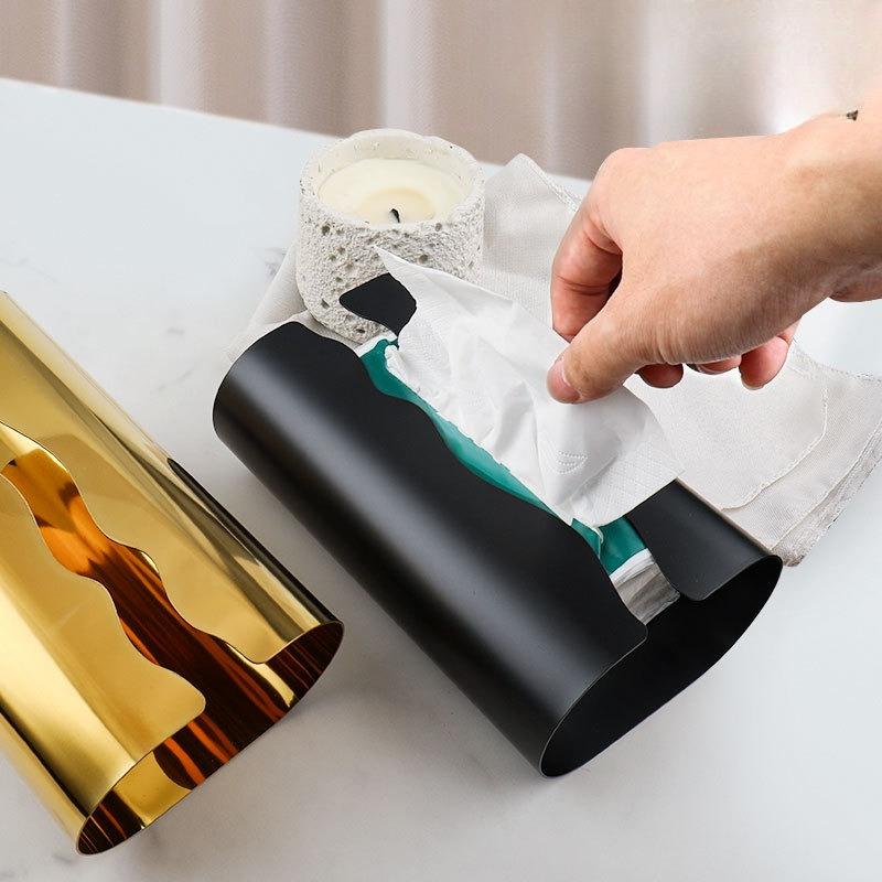 Electroplated Gold Hollowed-out Tissue Box Stainless Steel Dining Storage Cylinder Living Room Metal Tissue Box Home Decoration