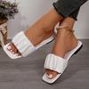 Fashion Pleated Summer Slippers for Women 2025 New Square Toe Flat Sandals Woman Casual Solid Color Anti Slip Beach Flip Flops