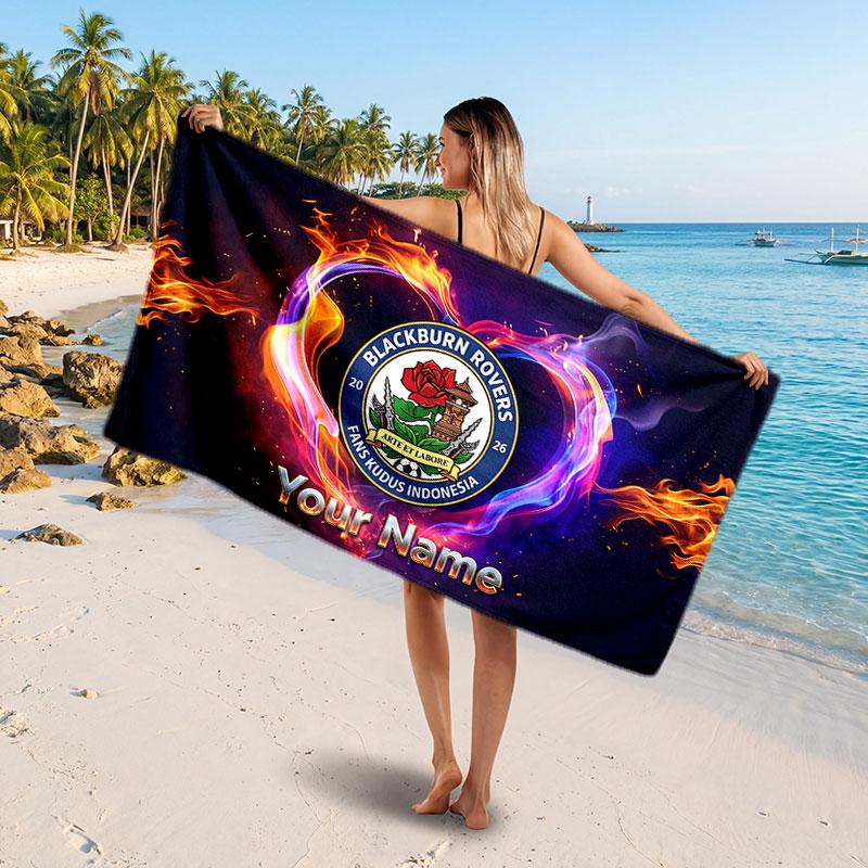 Blackburn Rovers FC Custom Beach Towel, Personalized Name Text Print, Football Logo Soft Quick‑Dry Towel Holiday Gift