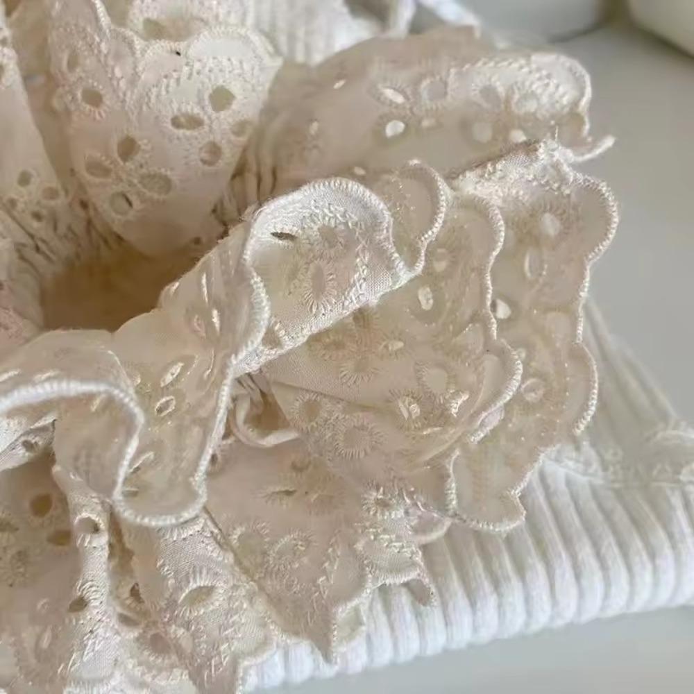 Double Layered Flower Lace Hollowed Pleated Ballet Lace Scrunchies Sweet Gentle Low Ponytail Head Ties New Accessories for Women