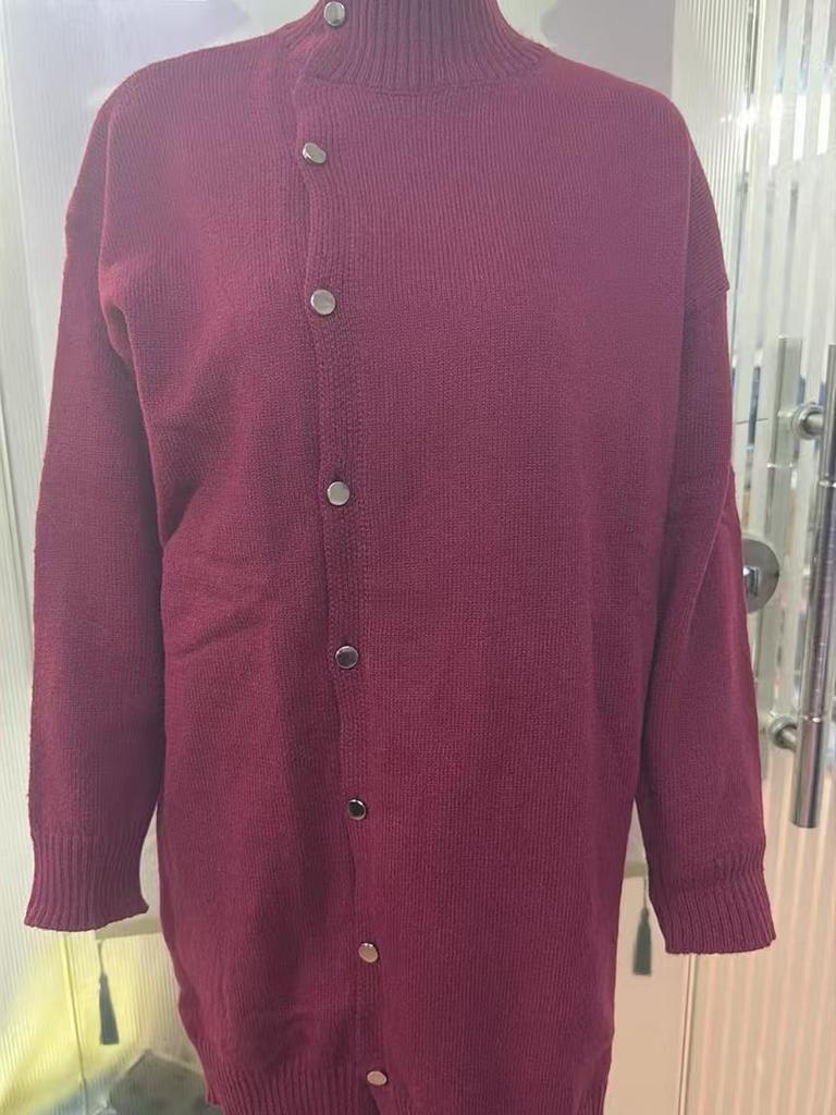Nouveau Cardigan Long Tricoté à Col Haut pour Femmes Mode Automne Hiver Tendance Réduisant l'Âge Lâche Vêtement d'Extérieur
