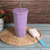 Insulated Straw Tumbler Stainless Steel Rhinestone Cup 24 Hour Hot Cold Water Coffee Drinkware For Office Travel Gym Accessories