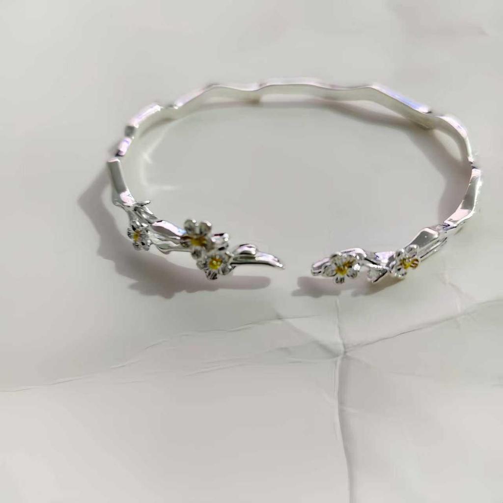 Adjustable Plum Blossom Women's Mori Ethnic Open Bangle Bracelet