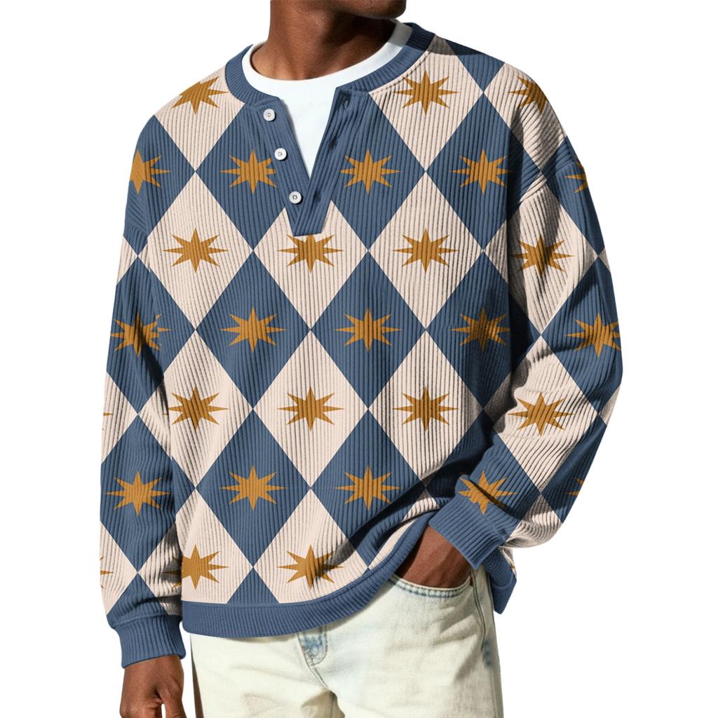 Herren Button-Down Kragen Langarm Rippstrick Pullover