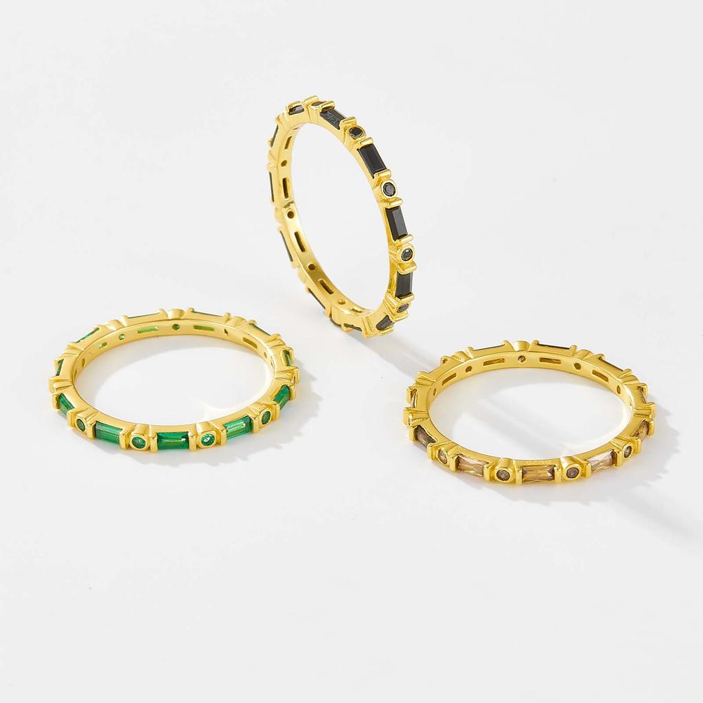 ANDYWEN 925 Sterlingsilber Drei Zirkonringe Zirkon Grün Kaffee Schwarz Damen Schmuck Rock Punk Schmuck