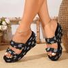 Fashion Denim Checkered Wedge Heel Sandals for Women Summer 2025 New Fashion Chunky Platform Sandals Woman Thick Bottom Outdoor Slippers
