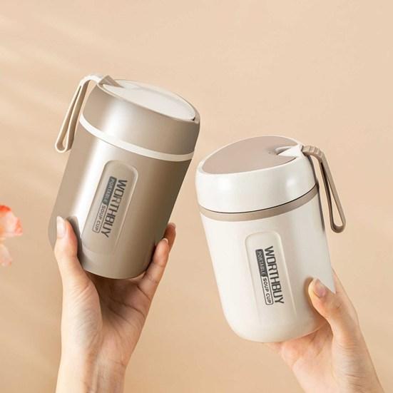 1 Set 480ml Breakfast Cup Anti-leak Anti-scalding Keep Freshing with Handle 304 Stainless Steel Heat