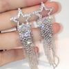 2PC Women's Fashionable Rhinestone Sparkling Star Tassel Earrings Suitable for Banquet and Party Accessories