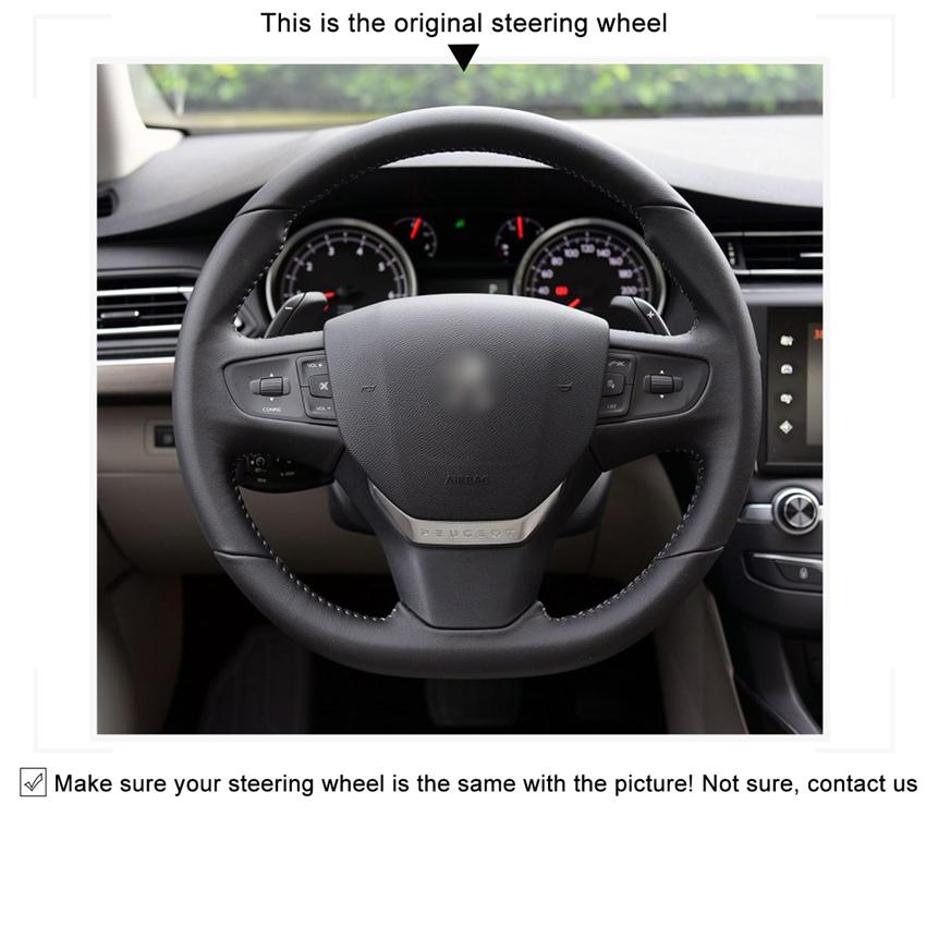 Black PU Faux Leather Steering Wheel Cover for Citroen C3 C3-XR 2015- C4 2016- Peugeot 408 2014- Traveller