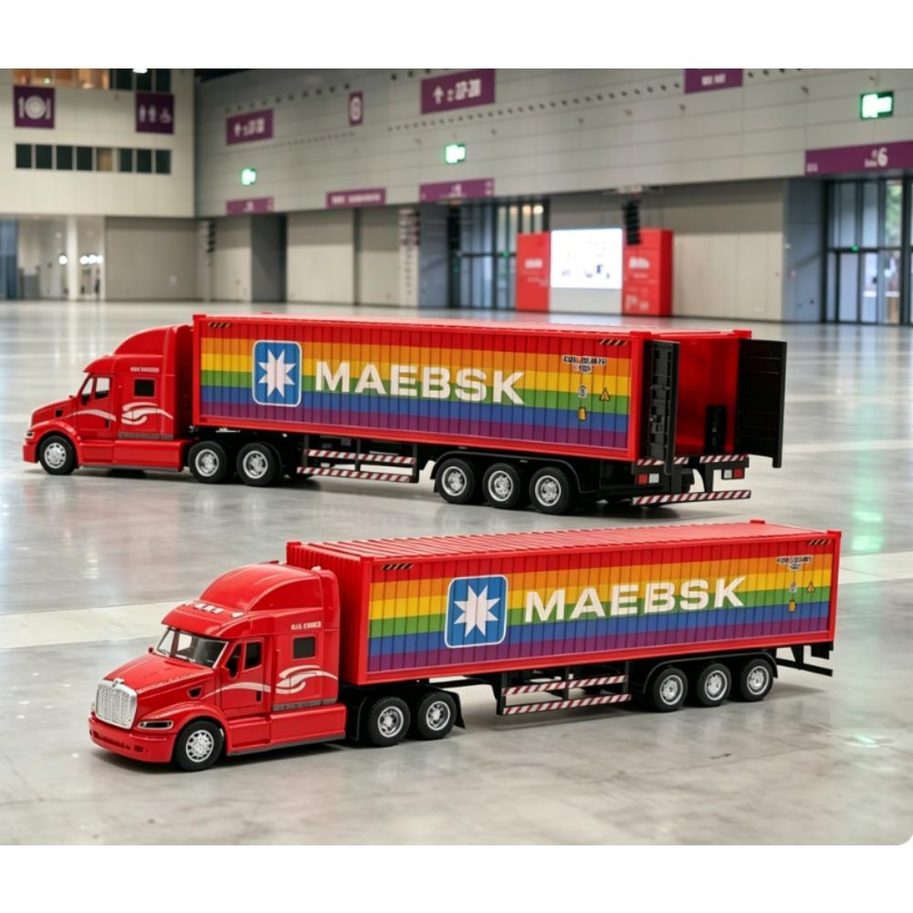 1:48 Scale 34CM American Alloy Container Truck Model Classic Rainbow Freight Semi-Trailer Vehicle Collection Toy Car Gift