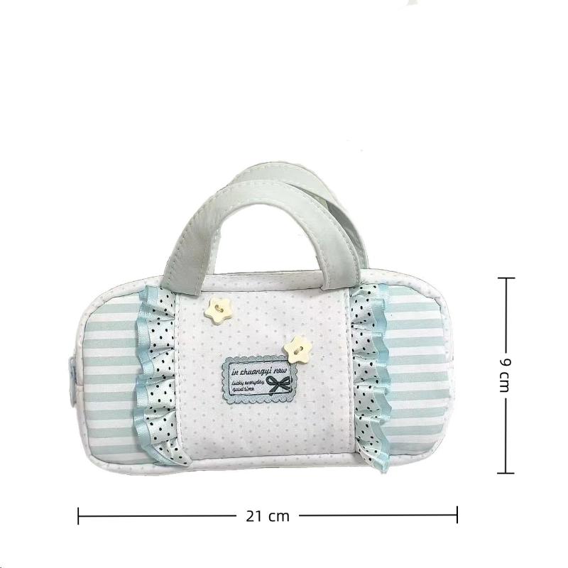 Ins Style Cute Lace Wave Point Handheld Pen Case Big Capacity Student Stationery Storage Bag Pen Bag Makeup Bag Gift