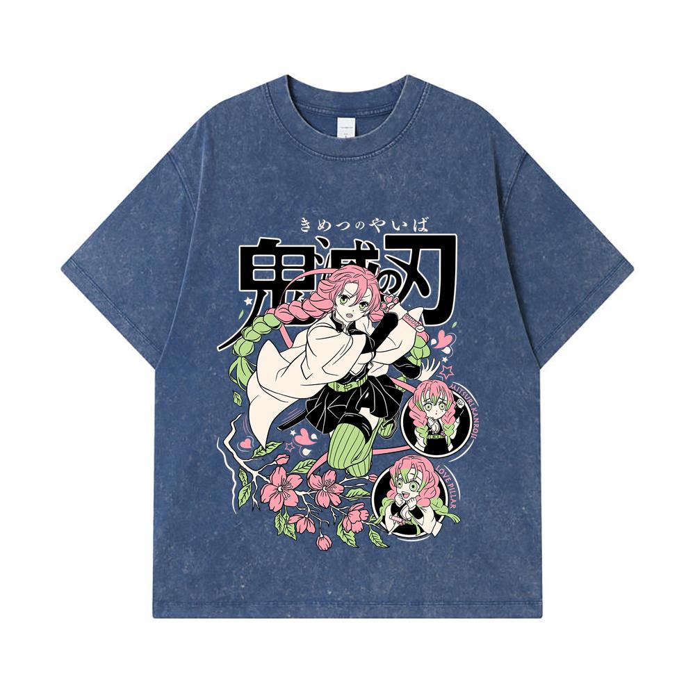 275 GSM Washed T-shirts 100% Cotton Demon Slayer V6 Mitsuri Print Unisex Heavy Cotton T Shirt