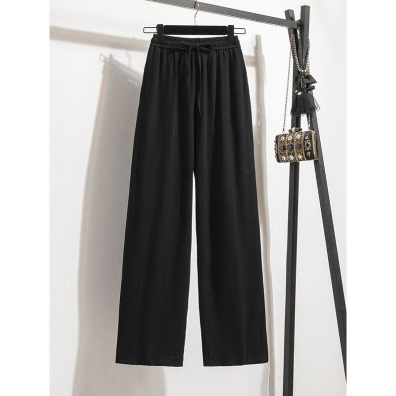 Large Size Women's Clothing Chubby Girl Hong Kong Style Retro Artsy Spring/Summer New Arrival Elastic Waist White Loose-Fitting Wide-Leg Trousers Tide