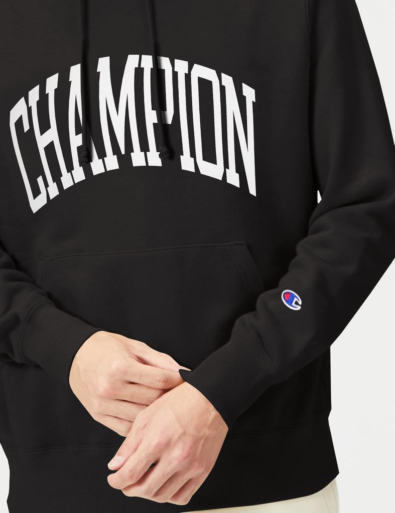 Champion Long Sleeve Fleece Hoodie with College Font Size S Black Men's Print, Custom-Made Basic, (C8-W129Z),