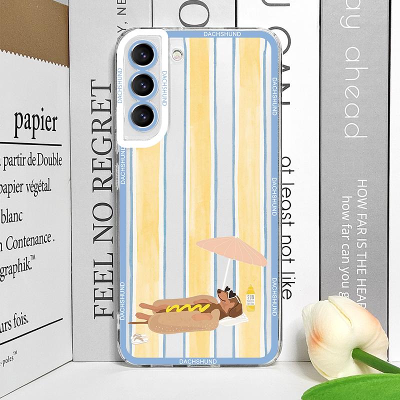 Cute Sausage Dog Phone Case for Samsung Galaxy A14 A22 A16 A55 A54 A36 A53 A13 A15 A25 A52 Dachshund Striped Printed Soft Covers
