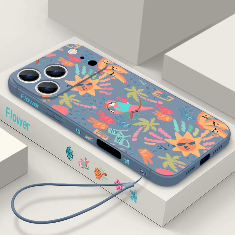 For iPhone 17 Pro Max Case Colorful Cartoon Pattern Soft Silicone Lanyard Cover For iPhone 16 Pro Max Cover iPhone 15 14 13 12 11 16E Air