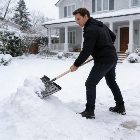 Snow Shovel Snow Pusher Large Capacity Bucket Manganese Steel Reinforced Design Scoop Shovel Snow Clearing Tool