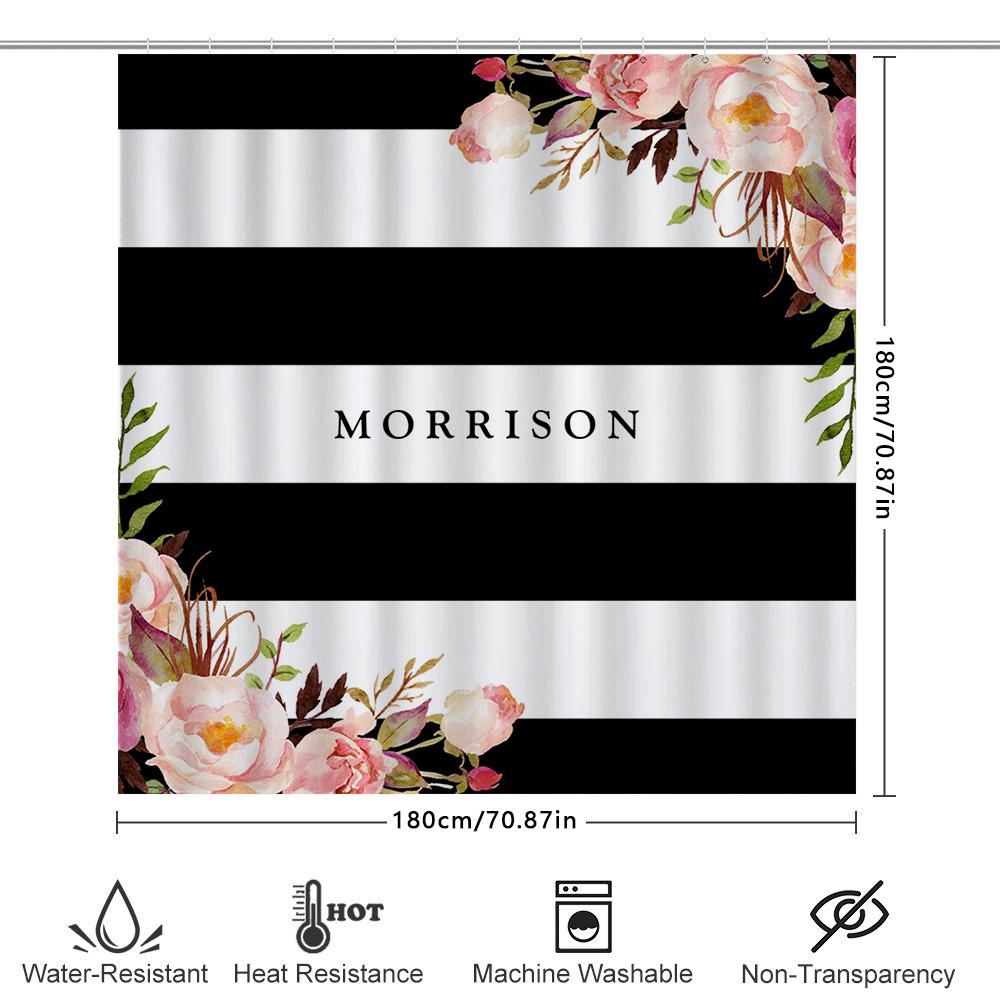 Watercolor Floral Bath Shower Curtain With Name Custom Decor For Bathroom