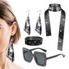 1970s Disco Costume Accessories, Bling Sunglasses Earrings Long Scarf Hat Headband Bracelet 70s Disco Fancy Dress Set