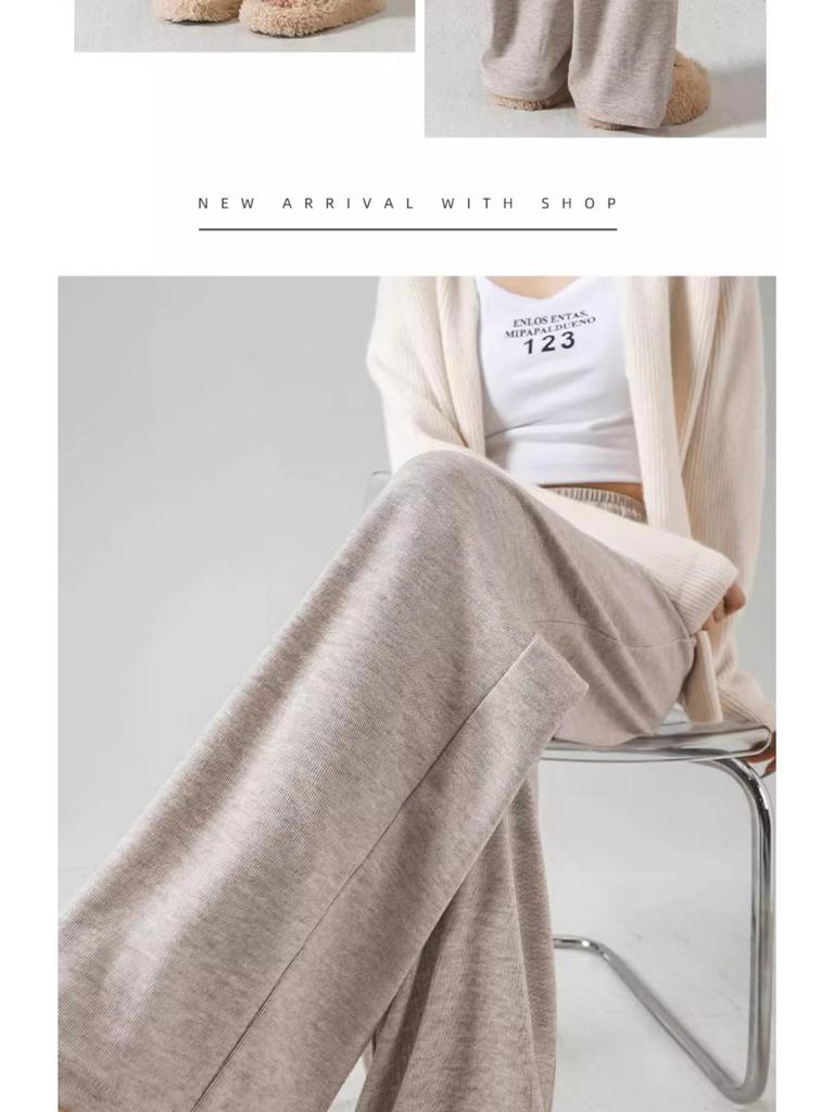 Petite Soft Girl High Waist Oatmeal Pants - XS 150 - Spring/Autumn Loose Wide Leg Straight Pants