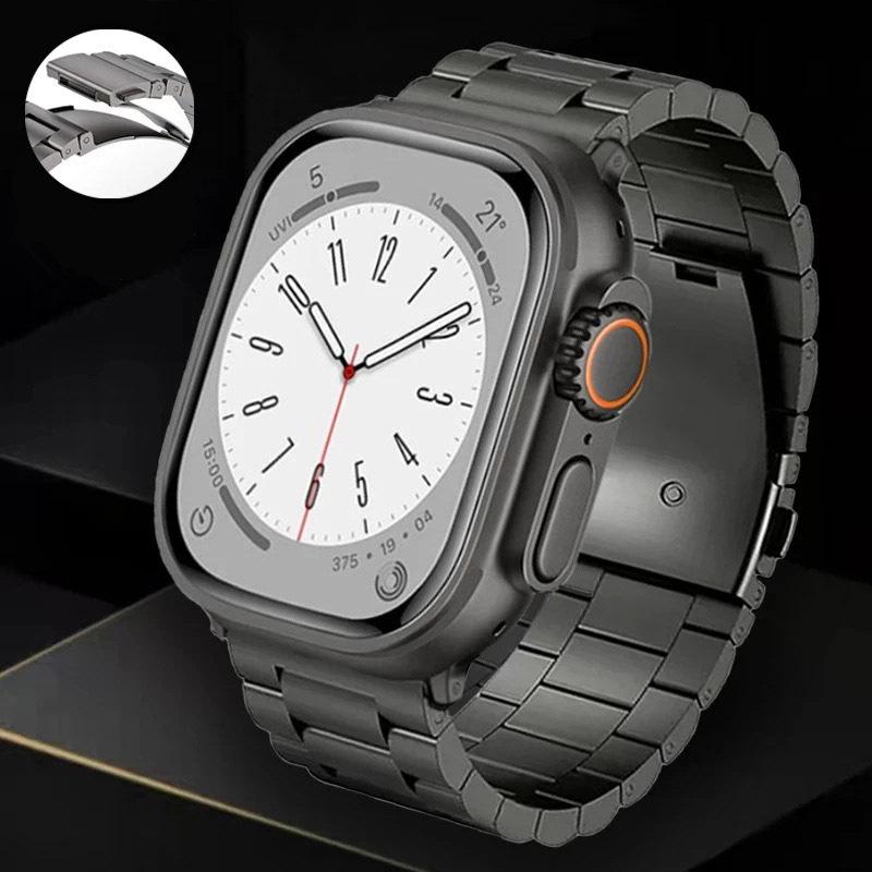 For Apple Watch Series 10 42mm/9 8 7 41mm/SE (2023) SE (2022) SE 6 5 4 40mm/3 2 1 38mm Watch Band 3-Bead Titanium Alloy Strap