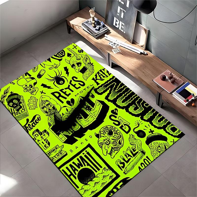 Green Cartoon Punk Art Carpet Suitable As a Non-slip Mat for the Living Room or Bedroom Sofa