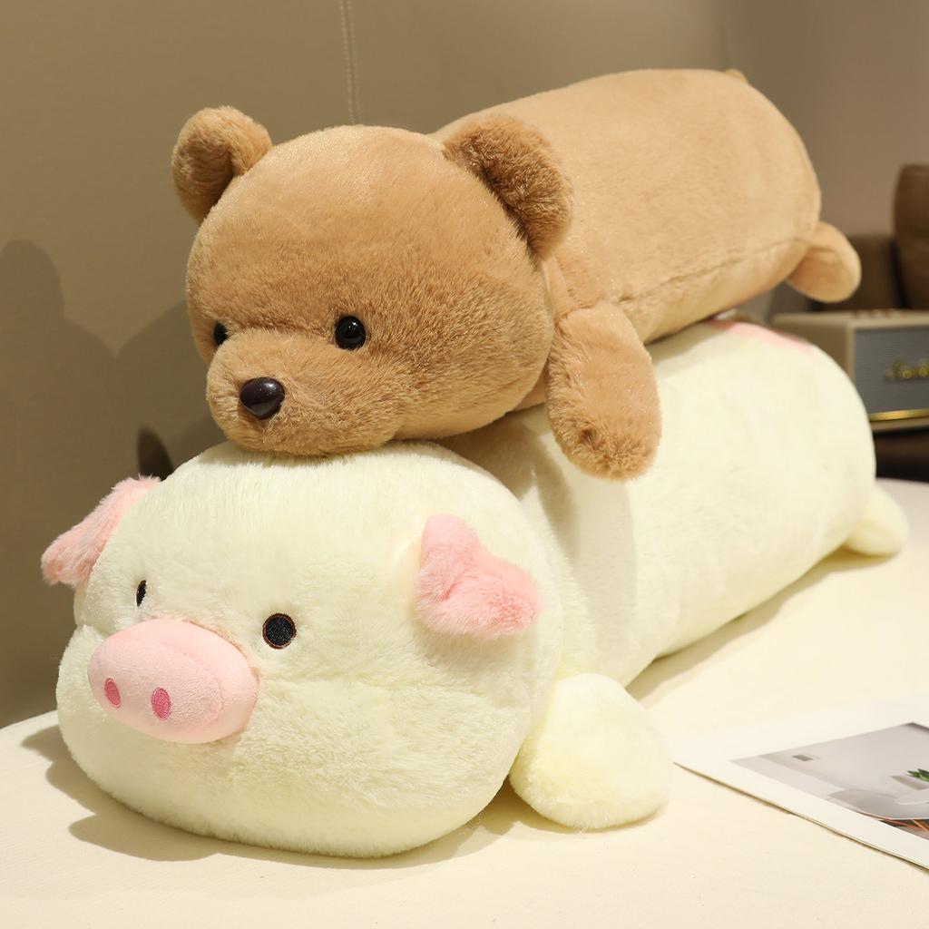 New Cozy Cartoon Animal Plush Throw Pillow Stuffed Warm Piggy Rabbit Bear Raccoon Long Pillow Big Size Sleeping Hugging Toys