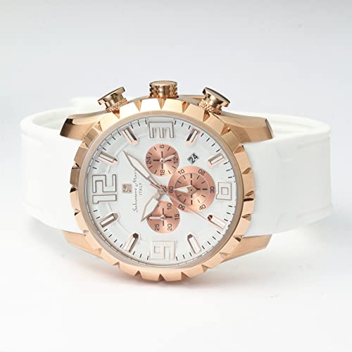 Salvatore Marra Men's Chronograph Business Analog Quartz Watch, White, PGWH, with Cleaning Cloth