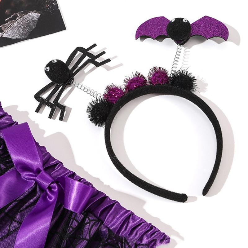 2Pcs Spiders Tutus Skirt with Spiders Headbands Set Halloween Spiders Costume Accessories