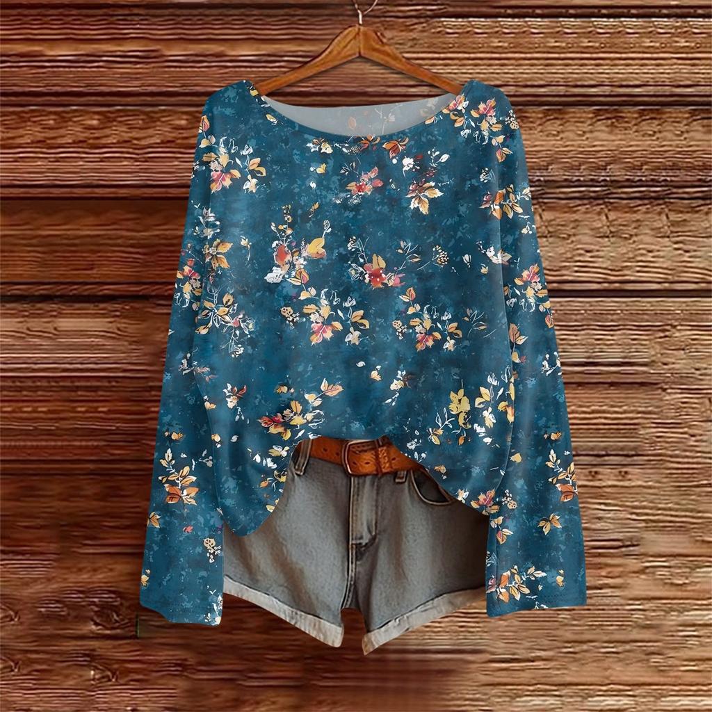 Langarmshirts für Damen Print Grafik T-Shirts Blusen Lässig Übergröße Basic Oberteile Pullover