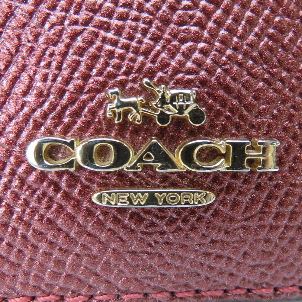 Used COACH Purse F22712 Signature leather Metal red Brown Zip Around